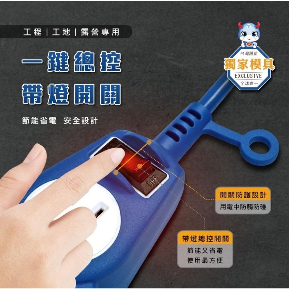 【聖岡科技】摔不破1切4插節能動力線 動力延長線 露營 工地 工程 戶外延長線 車輾不壞 高摔無損 2P PB-914-細節圖6