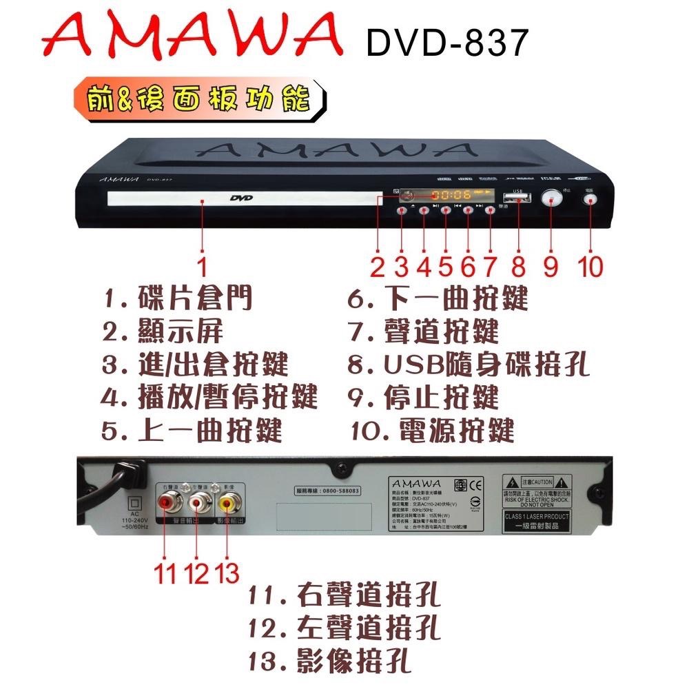 AMAWA 數位影音光碟機 DVD播放器/光碟機/附遙控器 DVD-837 多媒體播放器-細節圖2