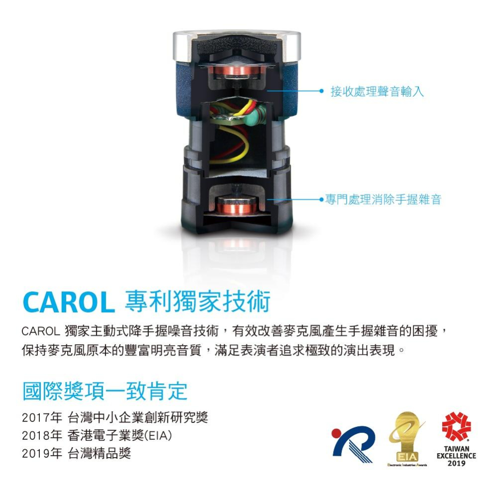 CAROL AC900S AC-930S 世界一流的人聲麥克風 AC系列專業級有線麥克風 銀藍色 亮黑色 卡拉OK麥克風-細節圖4