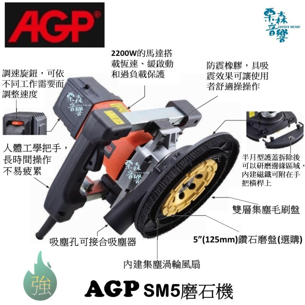 AGP【含稅 免運 實體店】 SM5 水泥研磨機 磨牆機 磨石機  研磨機 牆壁研磨 地板研磨 吸塵器-細節圖2