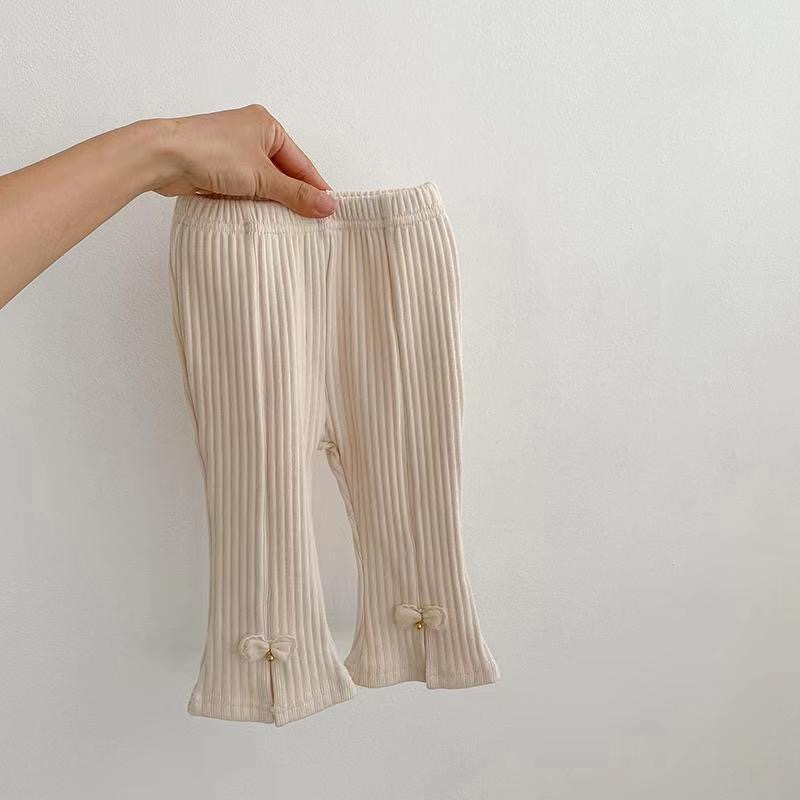 Baby_Shop童裝世界 平價童裝 女童蝴蝶結蕾絲喇叭棉長褲-細節圖6