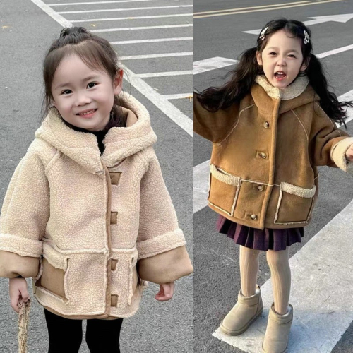 Baby_Shop童裝世界 平價童裝 女童鹿皮麥穗絨雙面穿外套