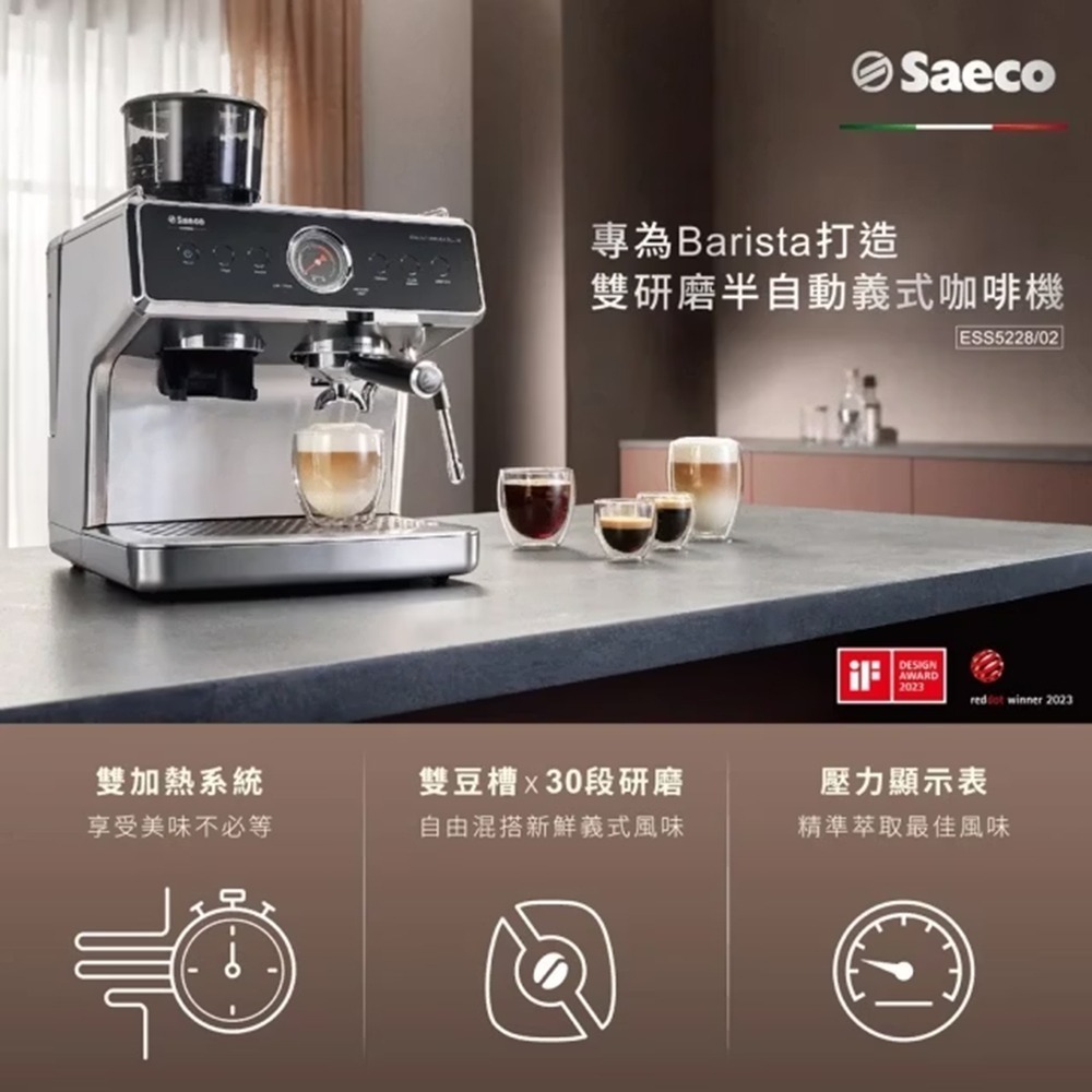 飛利浦 Saeco ESS5228/02 半自動雙研磨義式咖啡機-細節圖4
