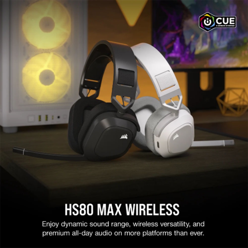 海盜船 Corsair HS80 MAX WIRELESS 無線電競耳機麥克風【雪貂白】-細節圖6