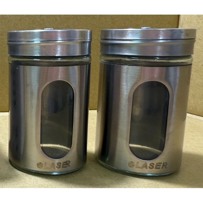 【斷捨離全新】不鏽鋼玻璃調味罐 2入組 90ml 可調三種孔徑 胡椒粉鹽巴罐 廚房收納料理瓶 股東會紀念品-細節圖3