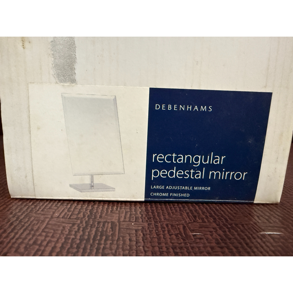 【斷捨離全新】英國 DEBENHAMS 鍍鉻底座化妝鏡 原價￡15 長方形桌鏡 全新底座未拆 台灣製造外銷款 出清-細節圖5