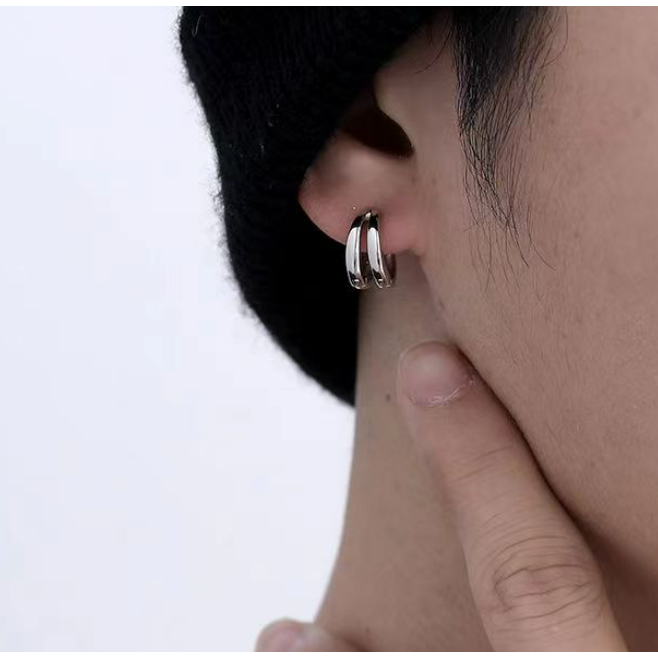 小蘇銀飾品 | 耳環 | 耳圈耳飾 純銀耳環男士 潮流嘻哈 個性男款痞帥 單只小眾耳釘高級感男生-細節圖2