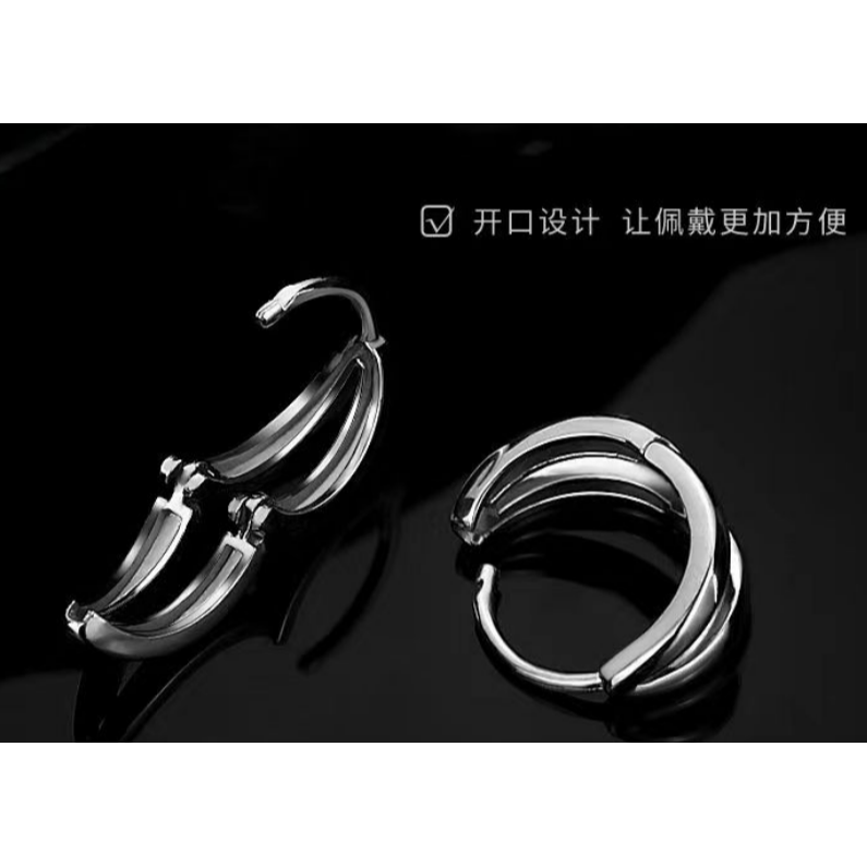 小蘇銀飾品 | 耳環 | 耳圈耳飾 純銀耳環男士 潮流嘻哈 個性男款痞帥 單只小眾耳釘高級感男生-細節圖4