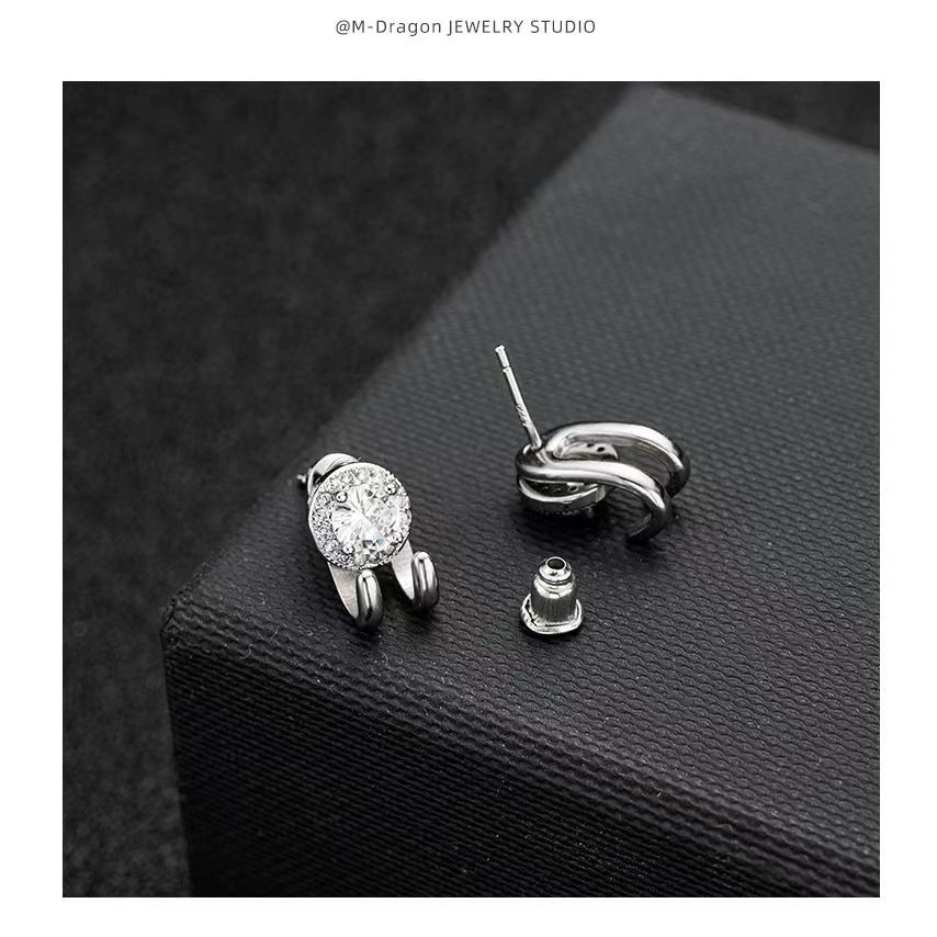 小蘇 S925銀耳釘 男輕奢滿鑽鋯石 個性男士耳環潮 單只 男簡約風 夜店風耳環 單個-細節圖2