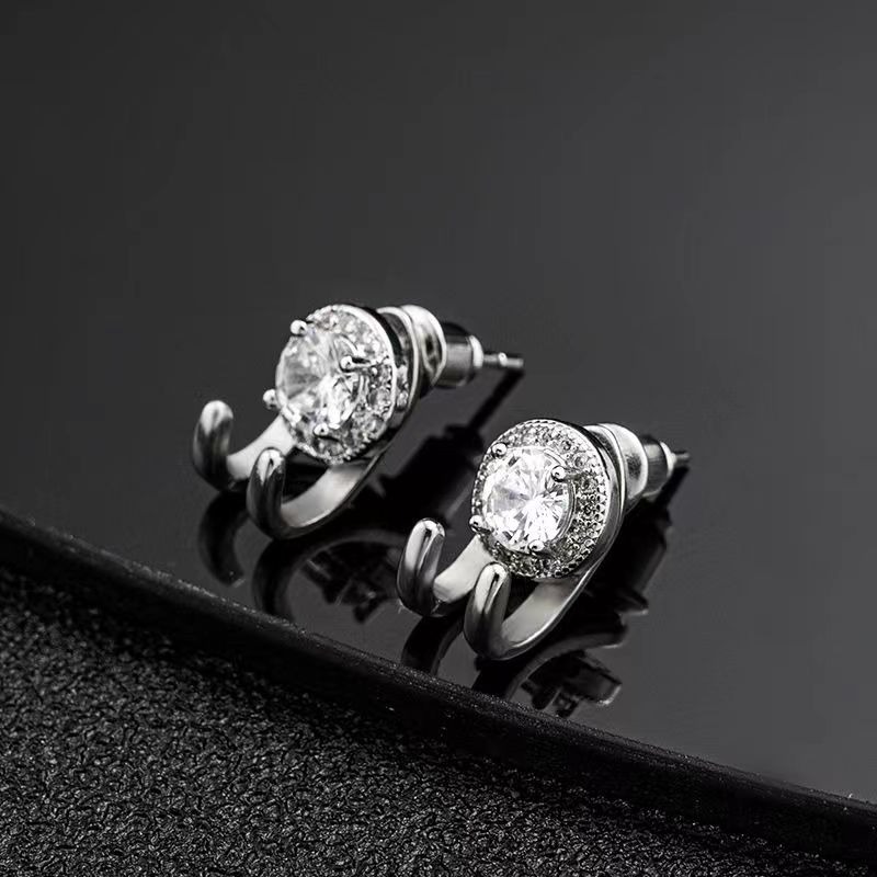 小蘇 S925銀耳釘 男輕奢滿鑽鋯石 個性男士耳環潮 單只 男簡約風 夜店風耳環 單個-細節圖5