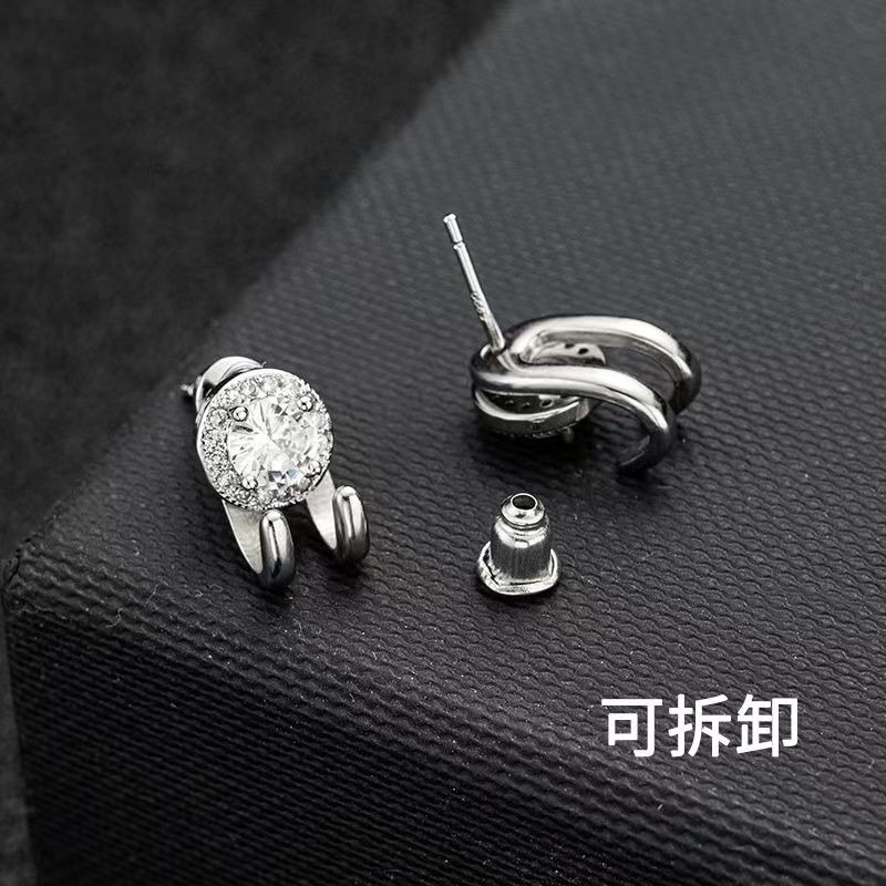 小蘇 S925銀耳釘 男輕奢滿鑽鋯石 個性男士耳環潮 單只 男簡約風 夜店風耳環 單個-細節圖6