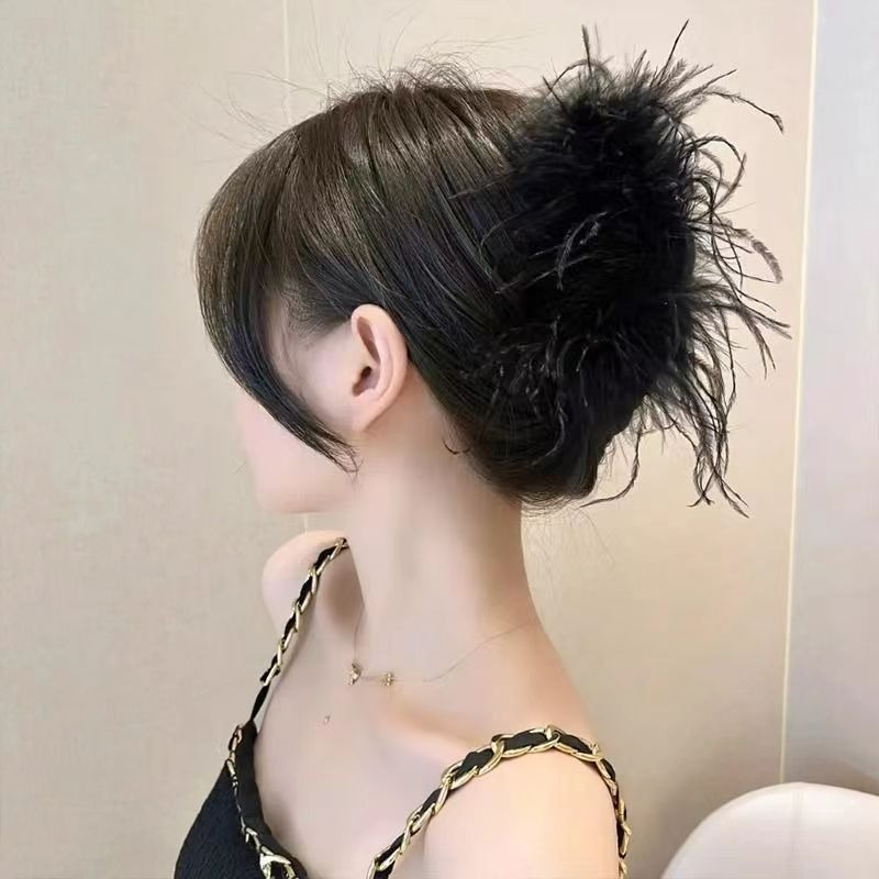 明星同款 高級感鴕鳥毛 大號羽毛抓夾 女2023新款後腦勺髮夾 鯊魚夾子 毛毛髮卡 羽毛髮夾 130cm-細節圖2