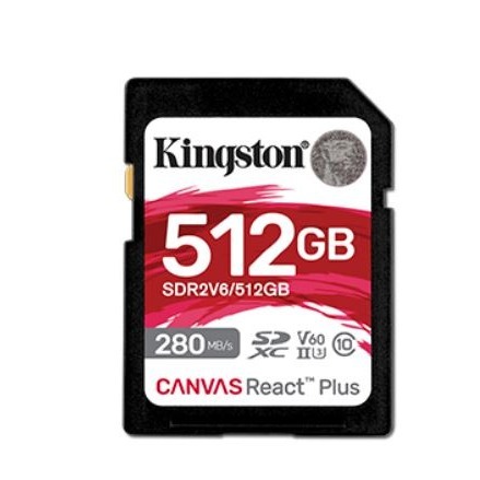 金士頓 512GB Canvas React Plus V60 SD 記憶卡 適用於 4K UHS-II 專業攝影機