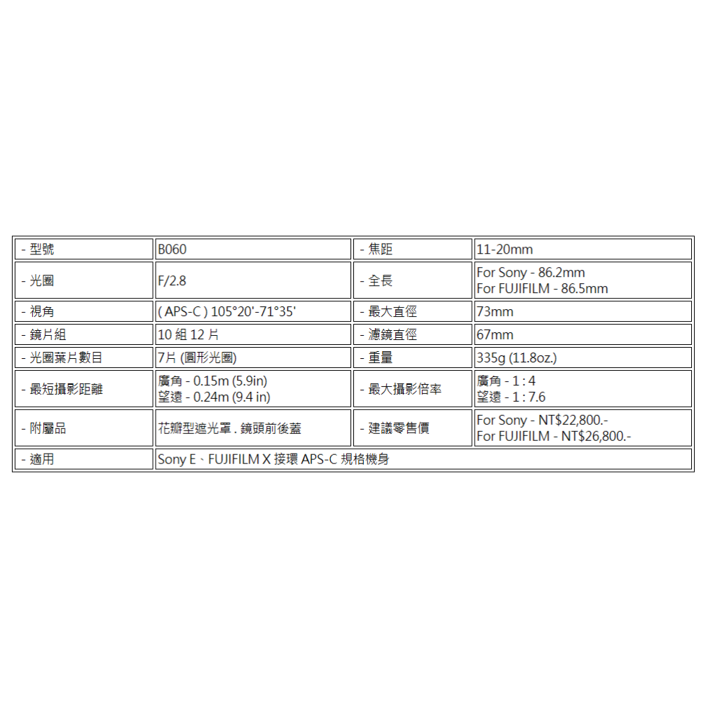 TAMRON 11-20mm F/2.8 DiIII-A RXD (Model B060) 超廣角變焦鏡 for 富士-細節圖9