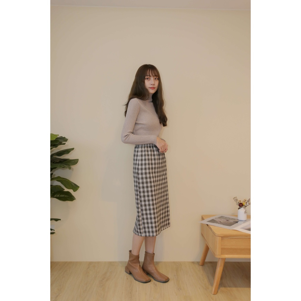 【Our Studio】秋冬毛呢格子中長裙 咖啡色 灰色(現貨)-細節圖2