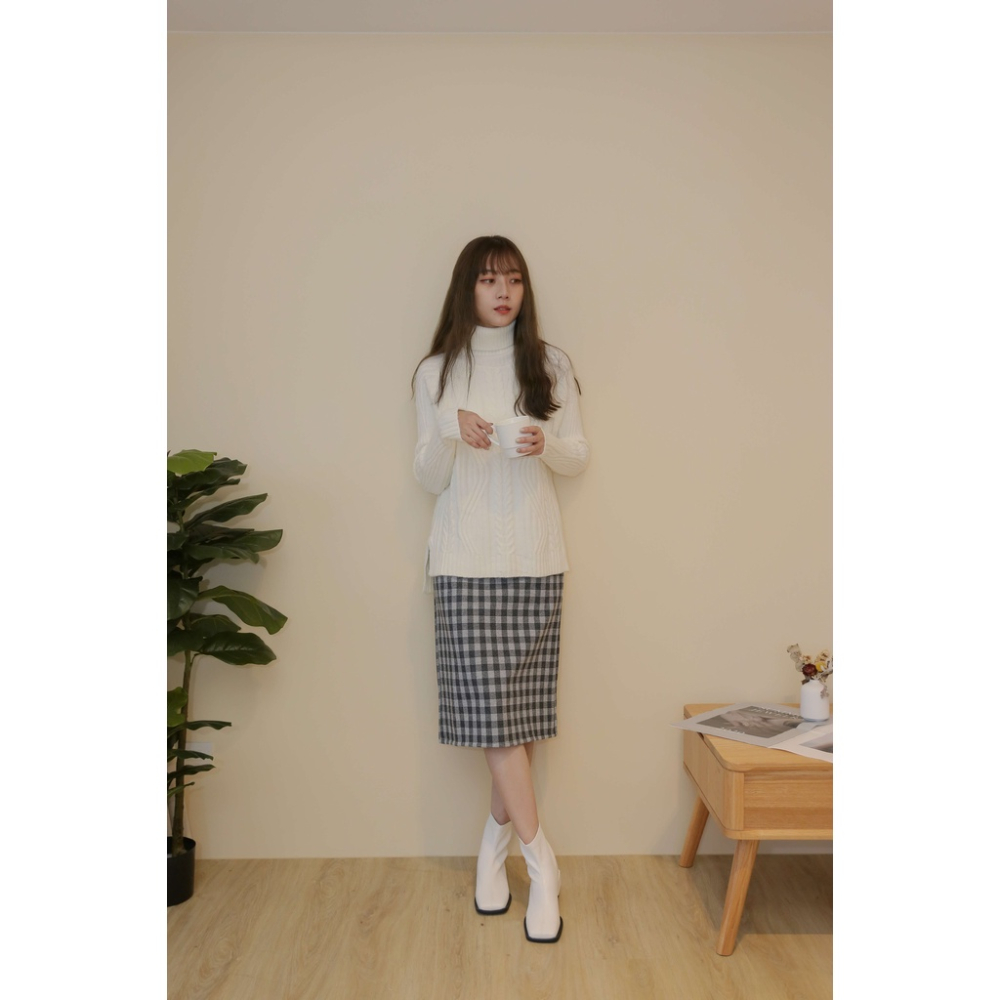 【Our Studio】秋冬毛呢格子中長裙 咖啡色 灰色(現貨)-細節圖3