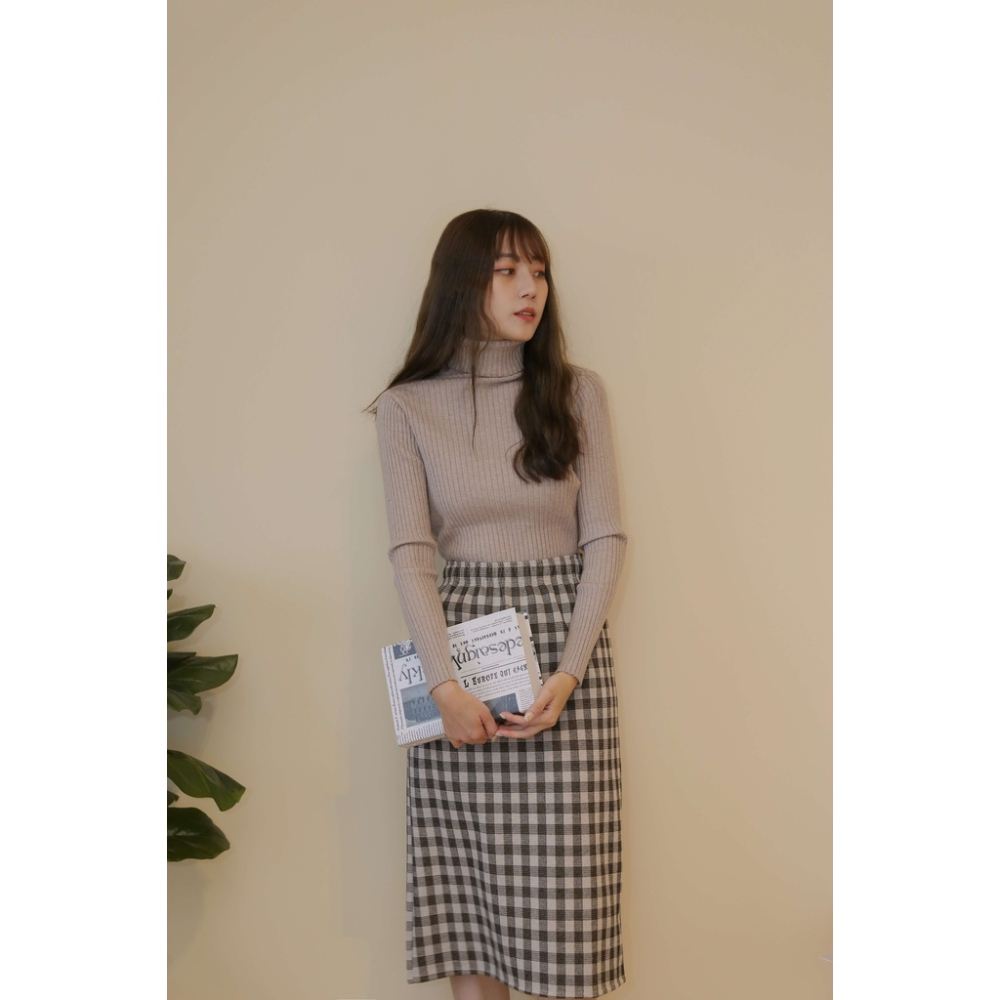 【Our Studio】秋冬毛呢格子中長裙 咖啡色 灰色(現貨)-細節圖4