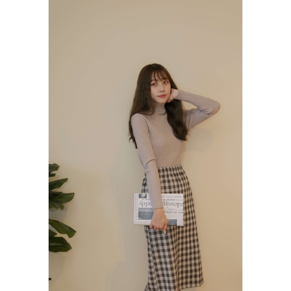 【Our Studio】秋冬毛呢格子中長裙 咖啡色 灰色(現貨)-細節圖5
