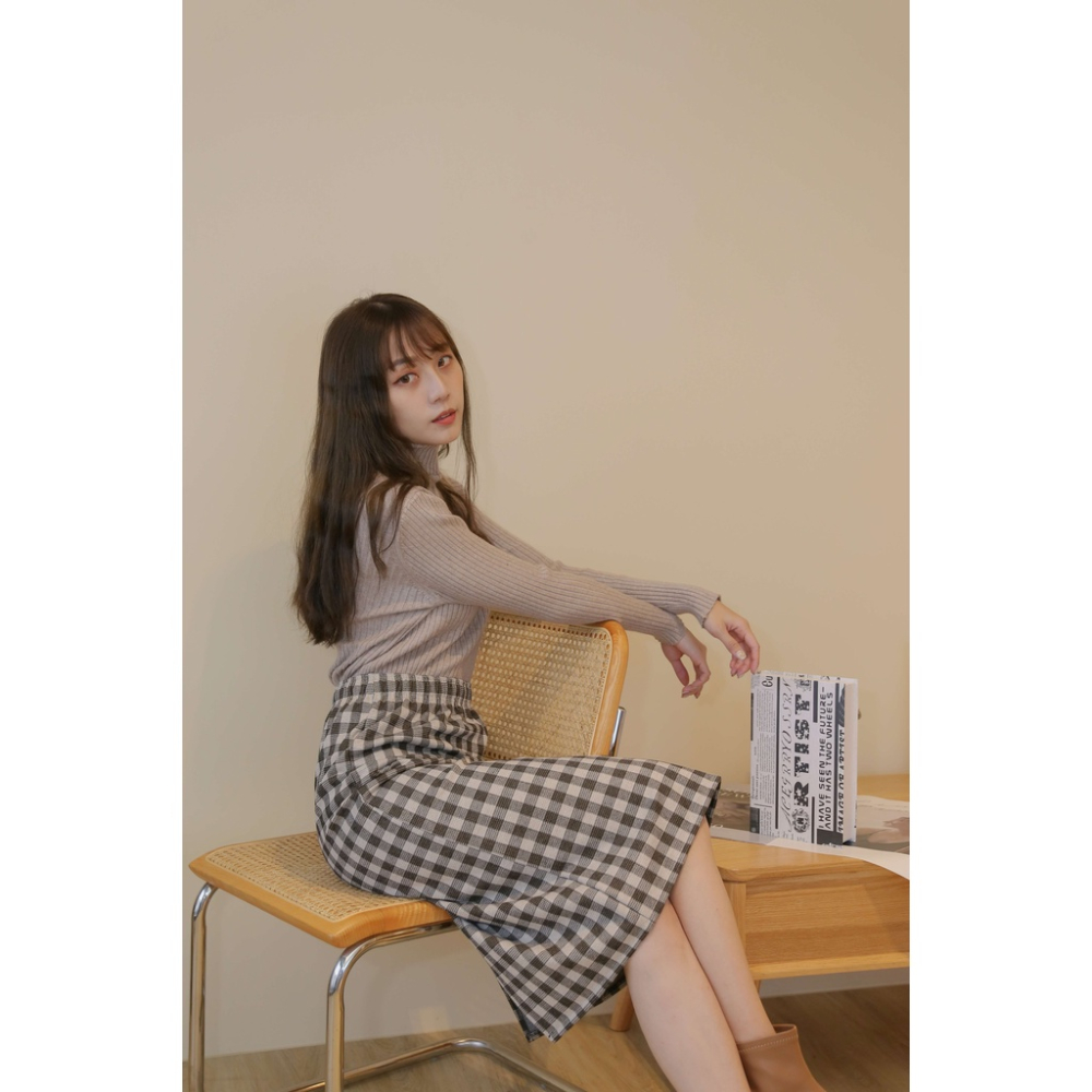 【Our Studio】秋冬毛呢格子中長裙 咖啡色 灰色(現貨)-細節圖6