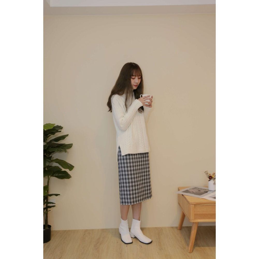 【Our Studio】秋冬毛呢格子中長裙 咖啡色 灰色(現貨)-細節圖8