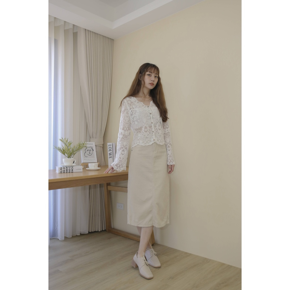 【Our Studio】秋色後開衩燈芯絨口袋中長裙 杏色 咖啡棕色(現貨)-細節圖7