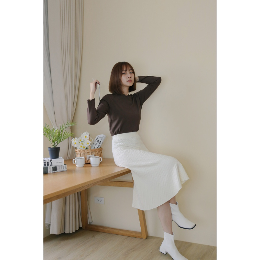 【Our Studio】秋冬輕熟優雅質感傘狀中長裙 杏色 墨綠色(現貨)-細節圖9