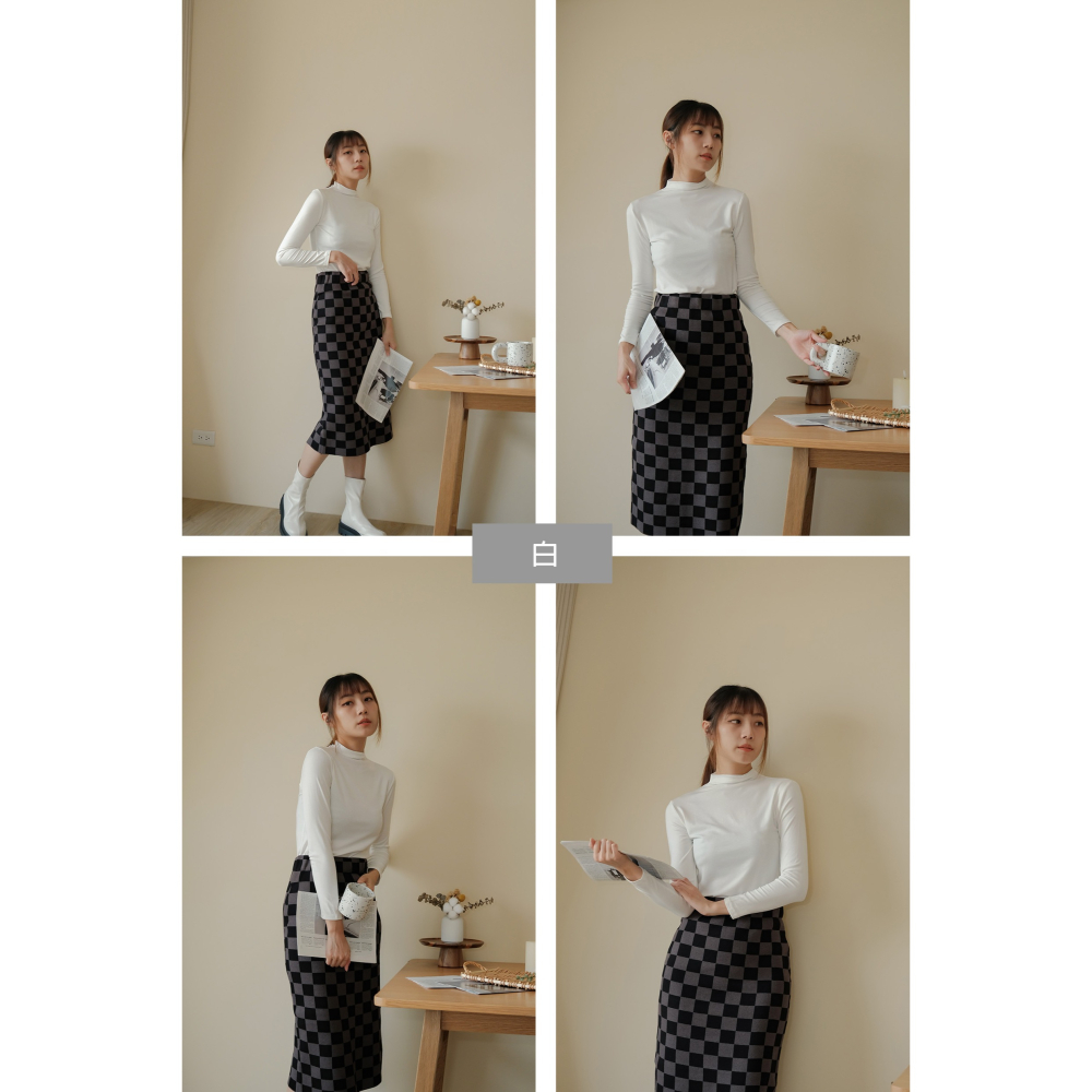 【Our Studio】秋日溫柔半高領長袖上衣 白色 杏色 淺咖啡色 巧克力色 泰奶色 芥末綠色 麻灰色 黑色(現貨)-細節圖4