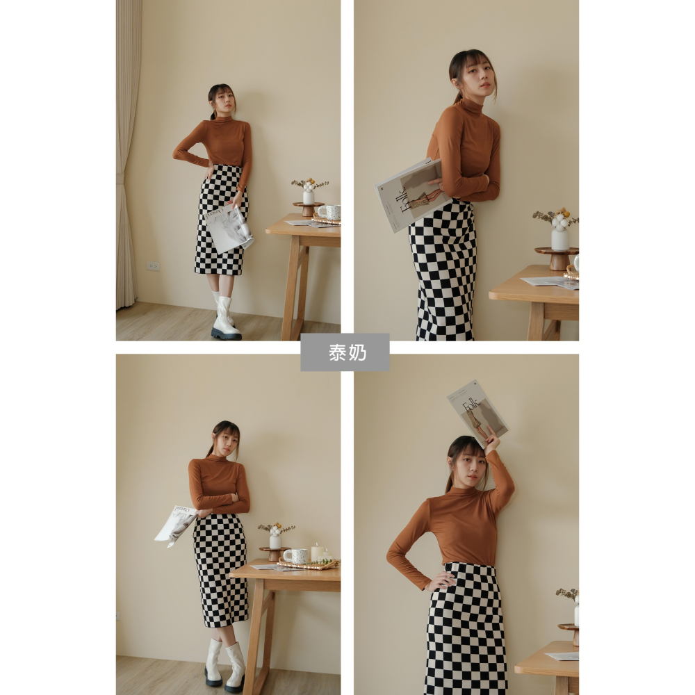 【Our Studio】秋日溫柔半高領長袖上衣 白色 杏色 淺咖啡色 巧克力色 泰奶色 芥末綠色 麻灰色 黑色(現貨)-細節圖7