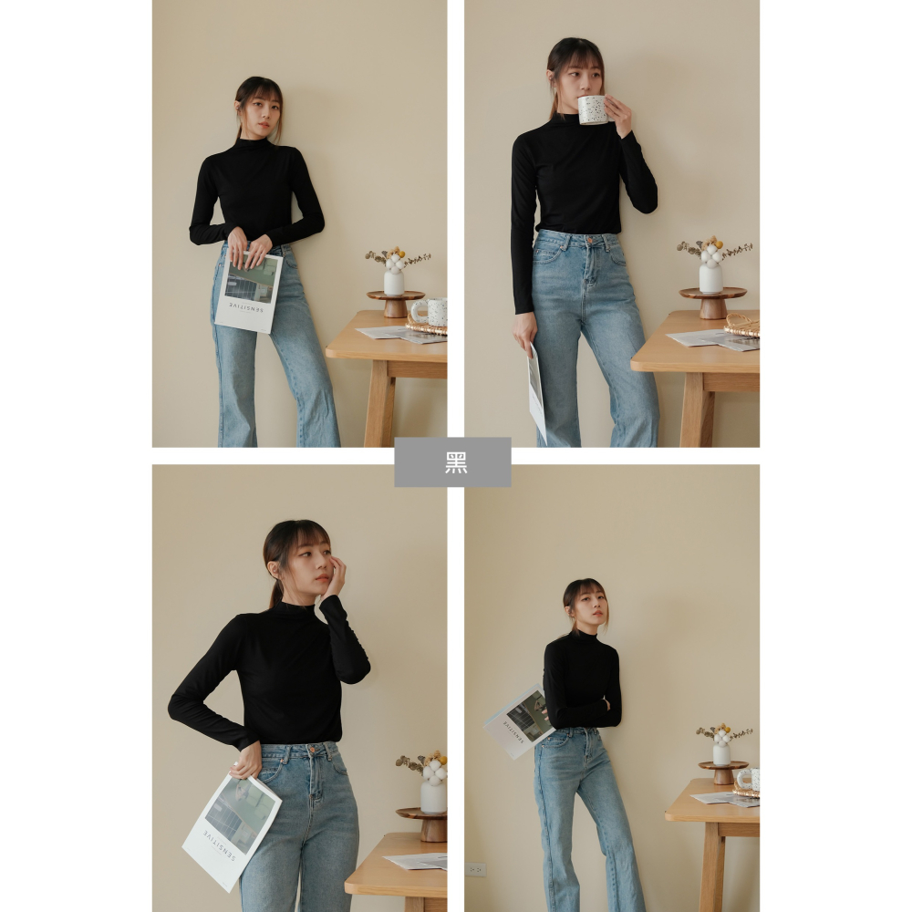 【Our Studio】秋日溫柔半高領長袖上衣 白色 杏色 淺咖啡色 巧克力色 泰奶色 芥末綠色 麻灰色 黑色(現貨)-細節圖10