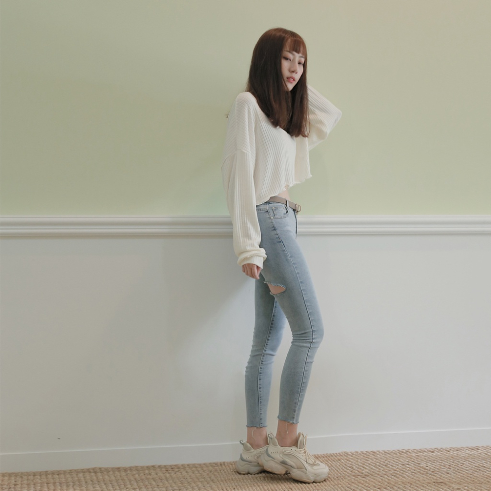 【Our Studio】前後割破牛仔長褲(現貨)-細節圖4