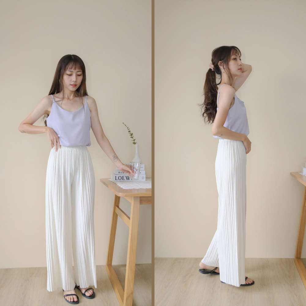 【Our Studio】垂墜慵懶落地條坑壓褶長褲 可可色 深灰色 象牙白色 黑色 霧藍色(現貨)-細節圖5