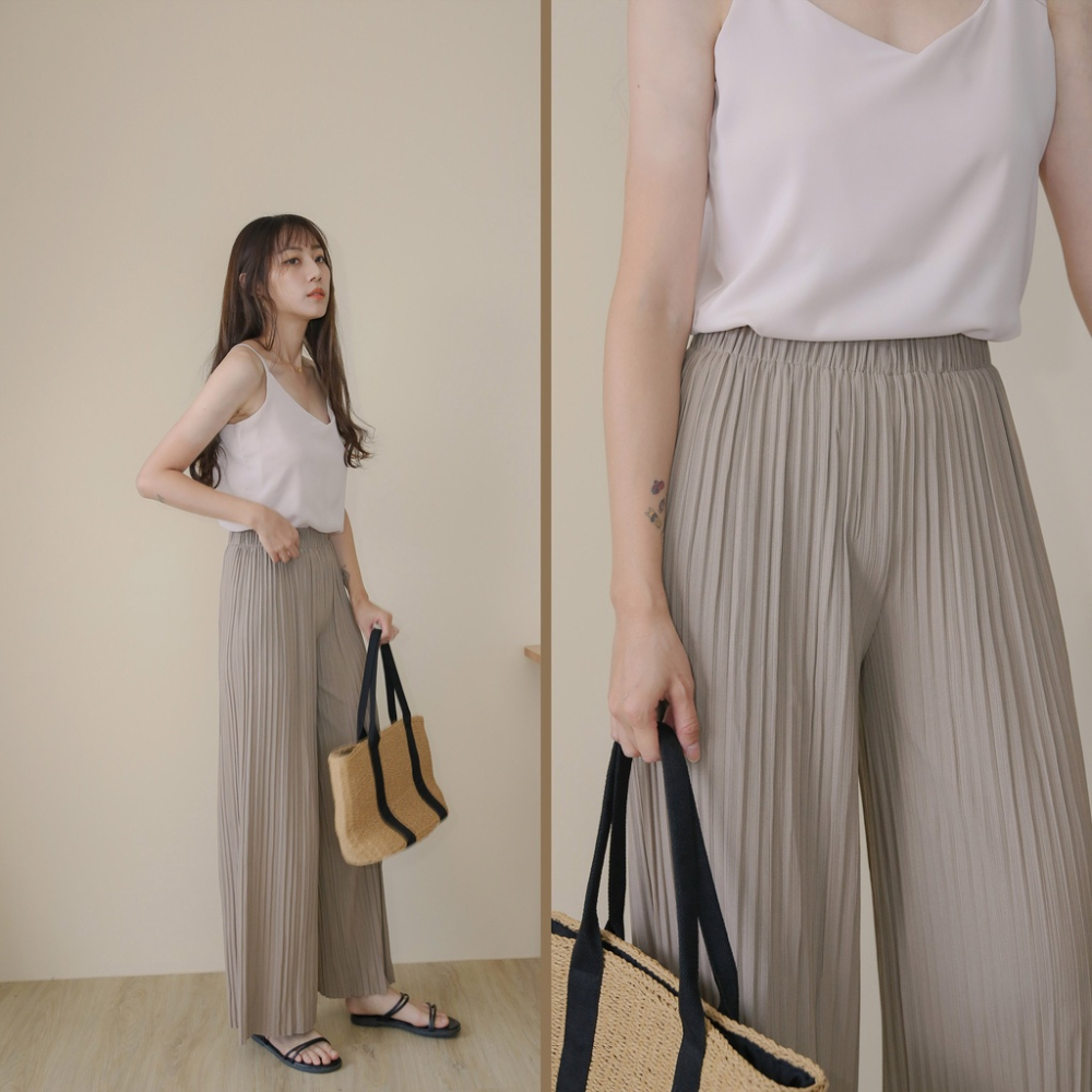 【Our Studio】垂墜慵懶落地條坑壓褶長褲 可可色 深灰色 象牙白色 黑色 霧藍色(現貨)-細節圖6