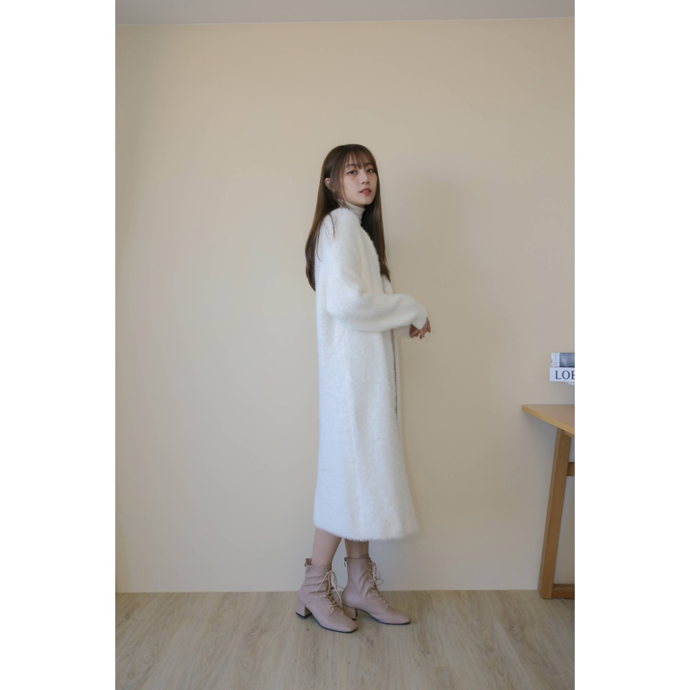 【Our Studio】優雅毛料開衫長版大衣 奶茶色 米白色(現貨)-細節圖2