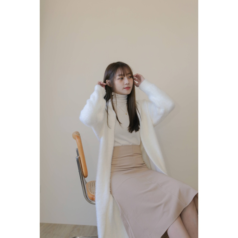 【Our Studio】優雅毛料開衫長版大衣 奶茶色 米白色(現貨)-細節圖3