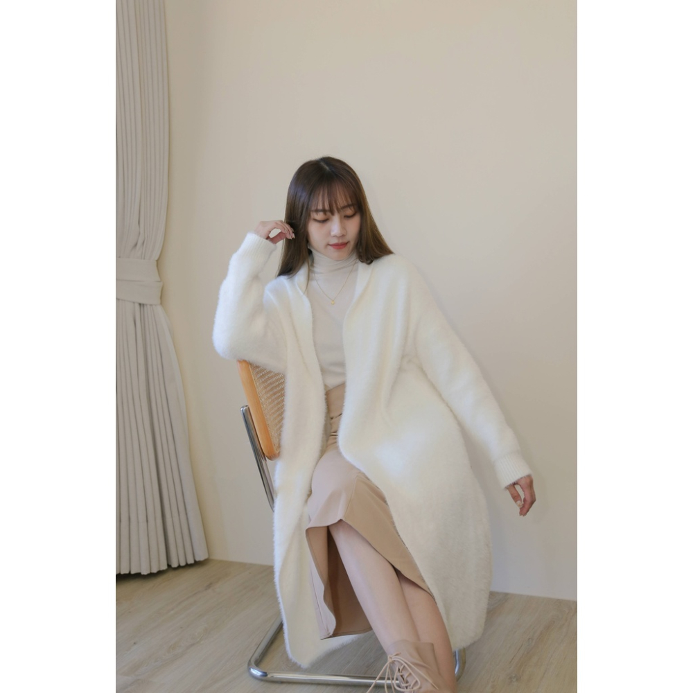 【Our Studio】優雅毛料開衫長版大衣 奶茶色 米白色(現貨)-細節圖6
