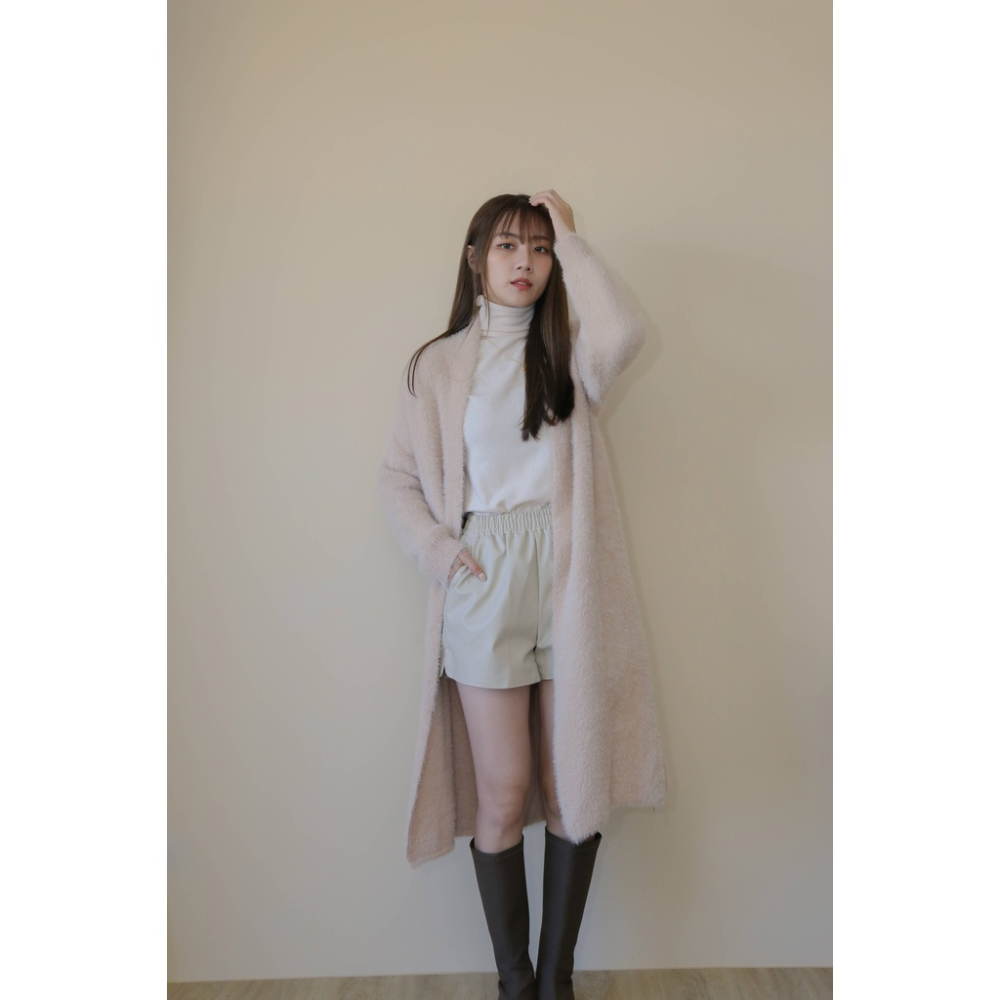 【Our Studio】優雅毛料開衫長版大衣 奶茶色 米白色(現貨)-細節圖7