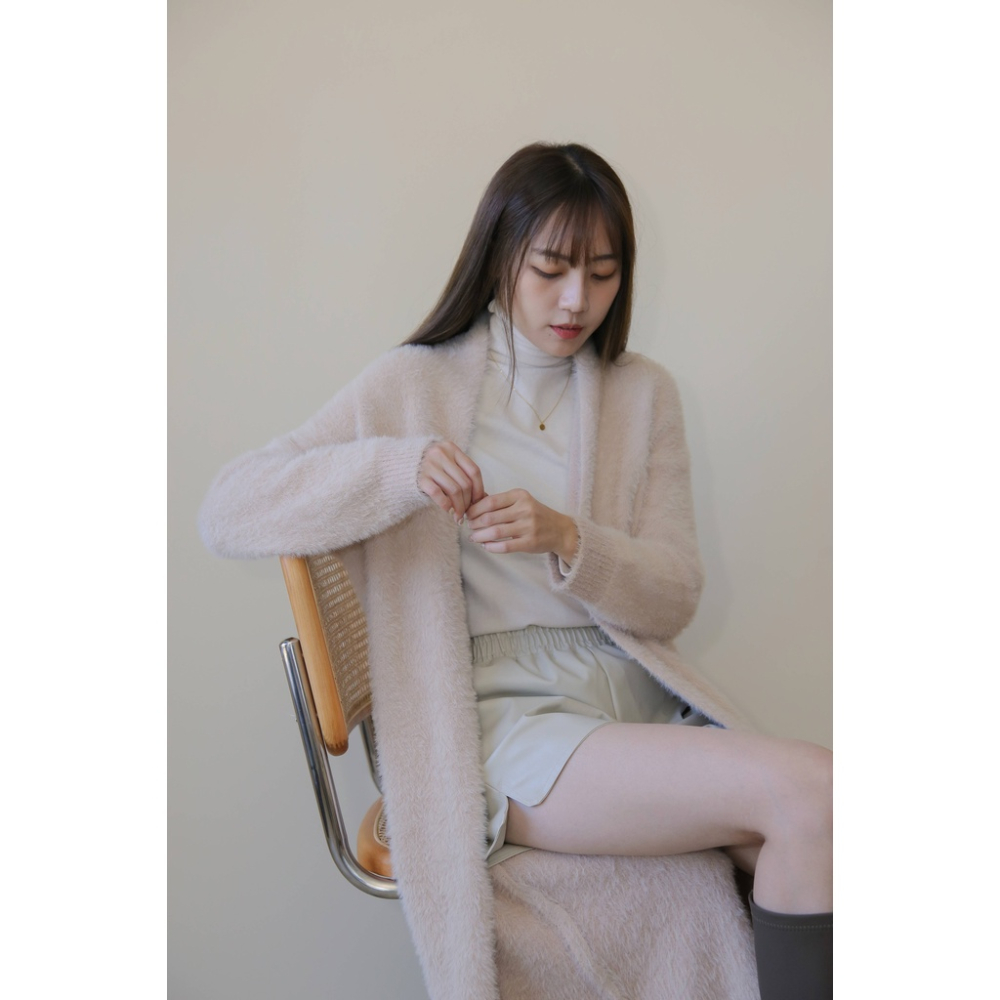 【Our Studio】優雅毛料開衫長版大衣 奶茶色 米白色(現貨)-細節圖9