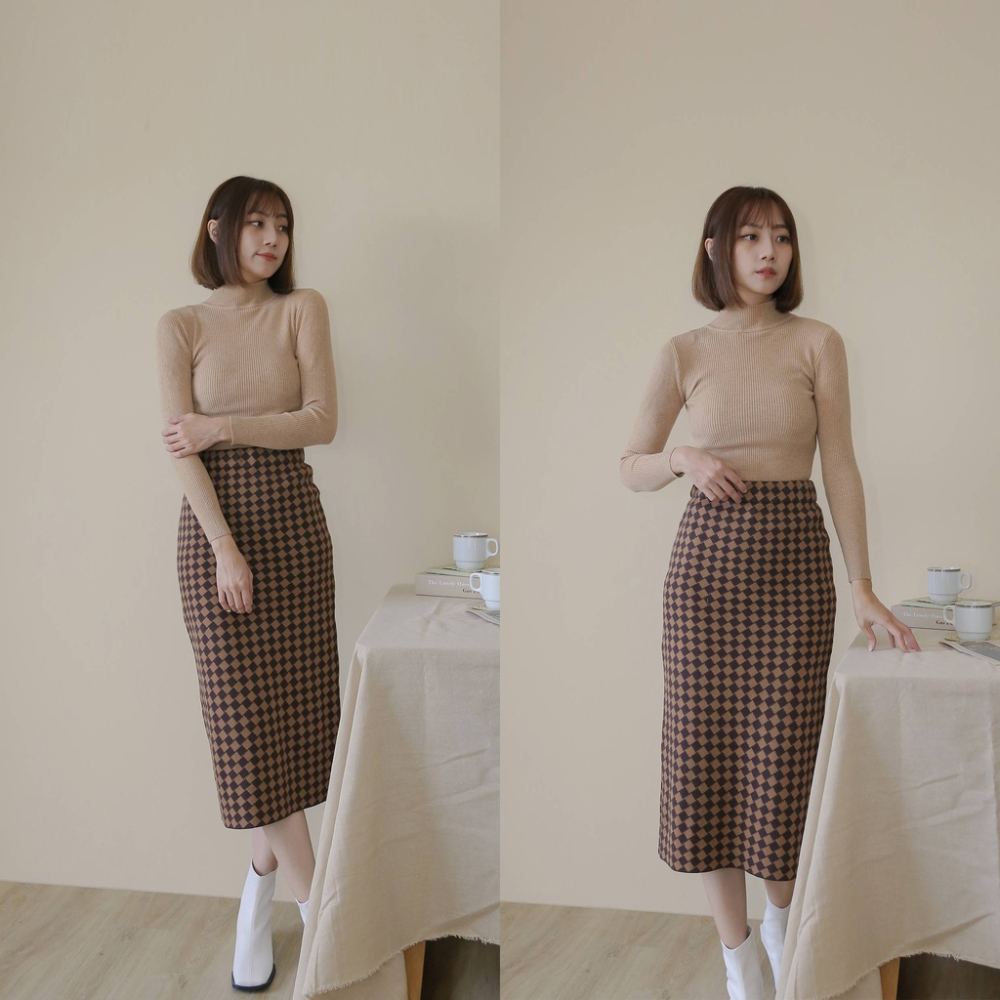 【Our Studio】半高領長袖針織內搭上衣 杏色 薑黃色 淺咖色 灰色(現貨)-細節圖5