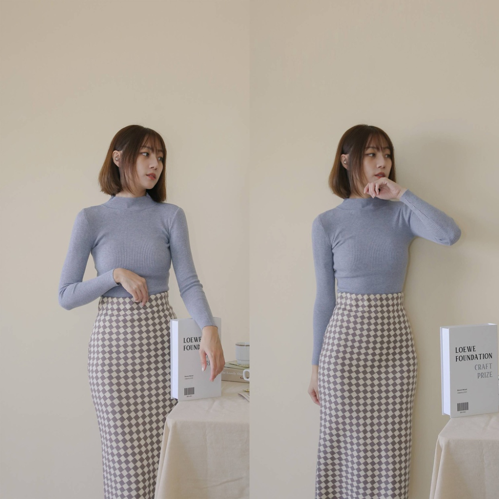 【Our Studio】半高領長袖針織內搭上衣 杏色 薑黃色 淺咖色 灰色(現貨)-細節圖8