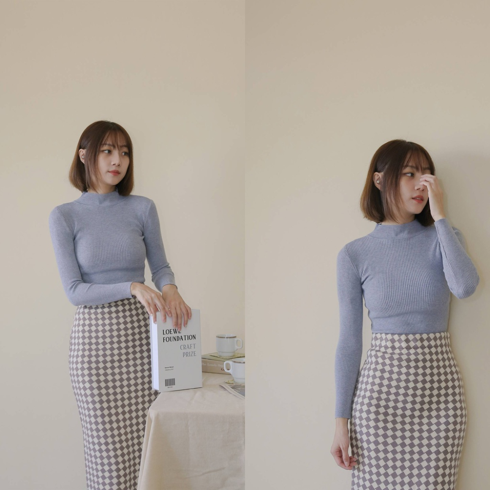 【Our Studio】半高領長袖針織內搭上衣 杏色 薑黃色 淺咖色 灰色(現貨)-細節圖9