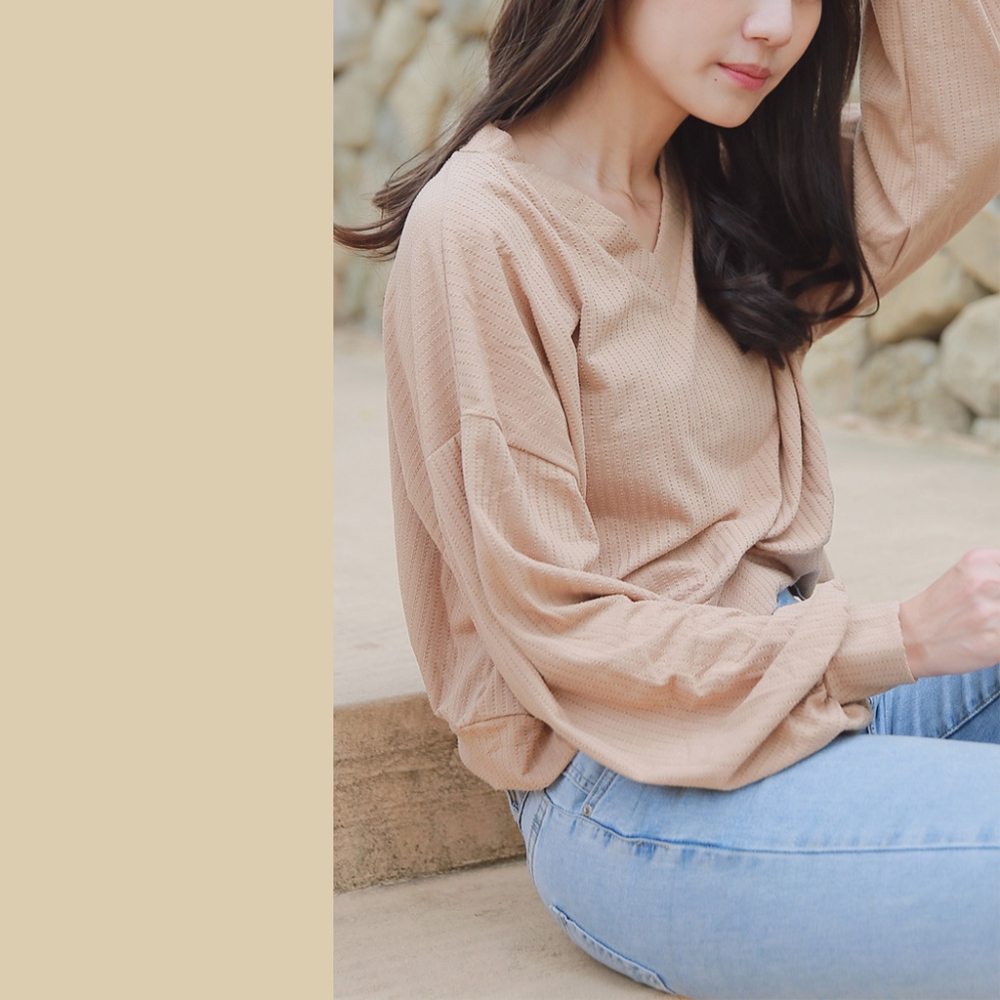 【Our Studio】短版燈籠袖針織上衣 杏色 卡其色 薑黃色 磚紅色(現貨)-細節圖4