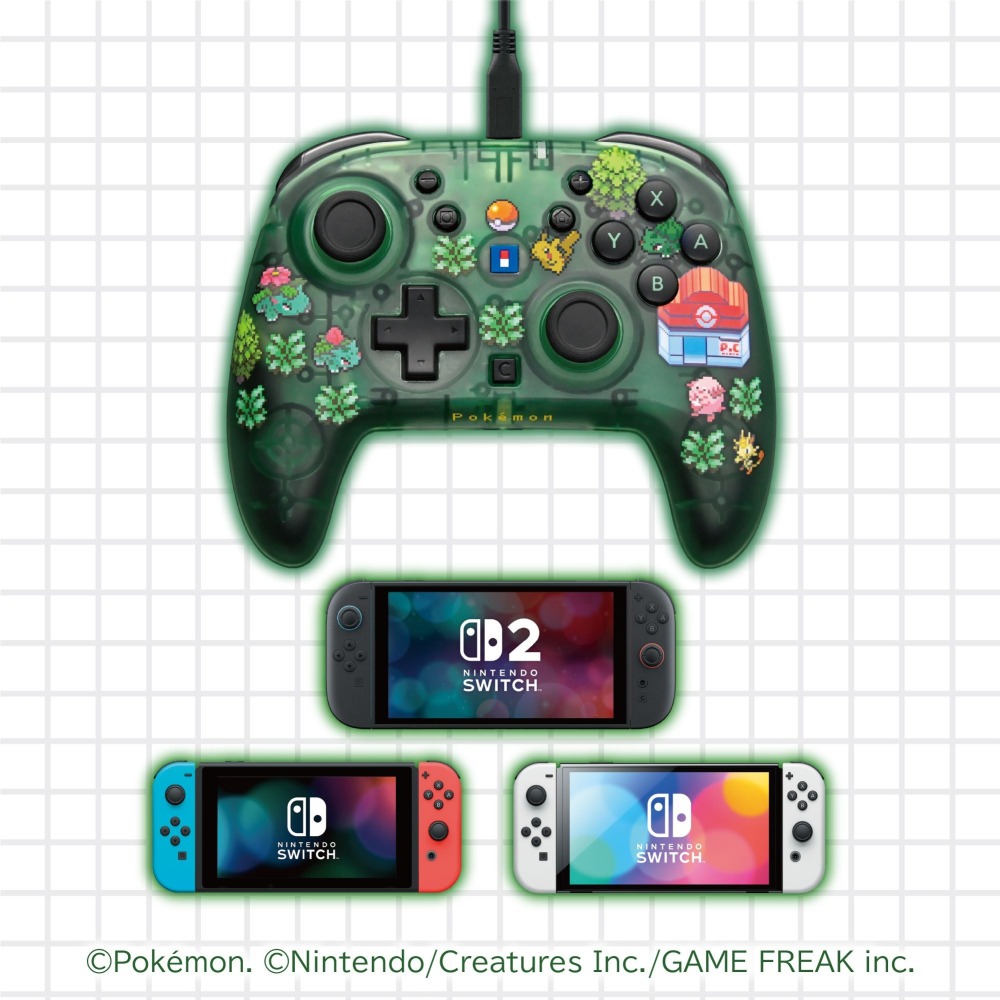 【可可電玩】NS/NS2/PC HORI 寶可夢 30周年 像素風 綠色 點陣圖 有線搖桿 連發 手把 TURBO-細節圖2