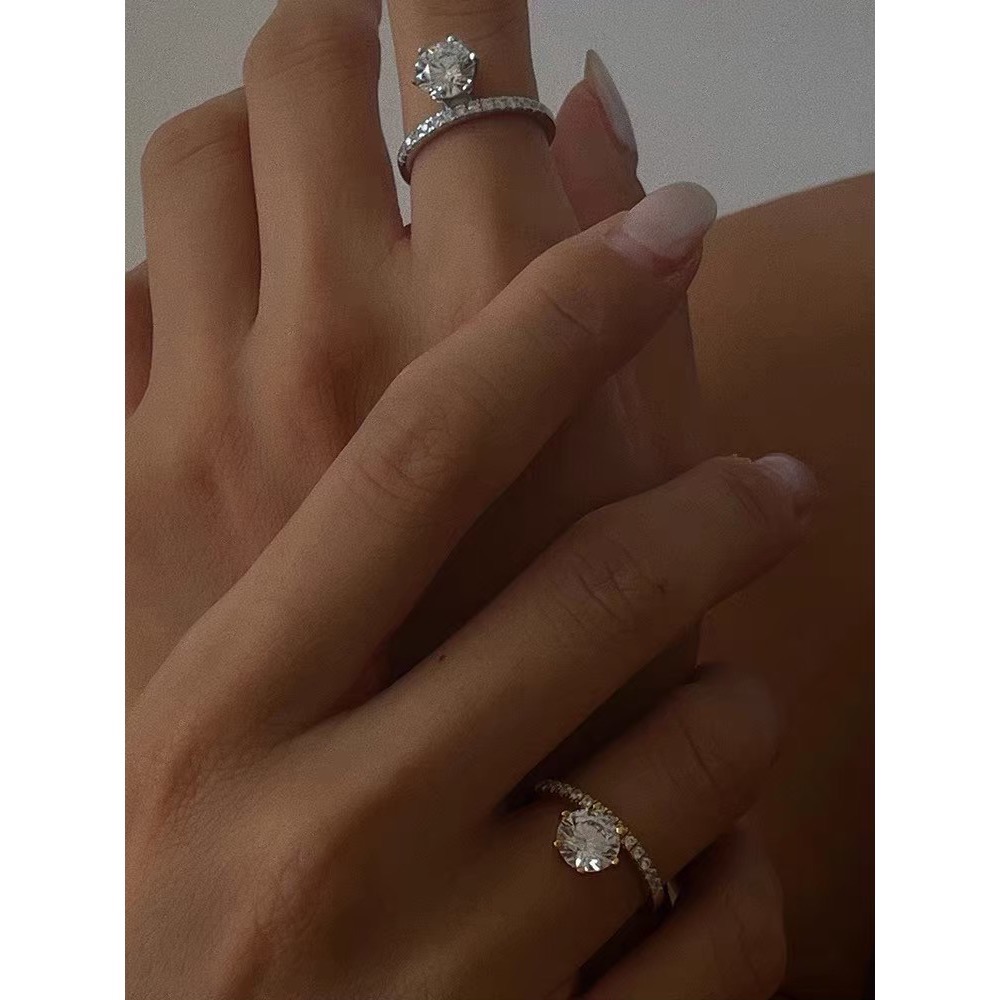 小眾925純銀鍍18K金一克拉復古單鑽戒指-細節圖2