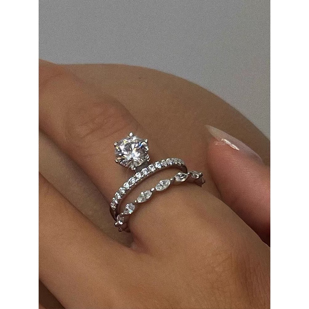 小眾925純銀鍍18K金一克拉復古單鑽戒指-細節圖4