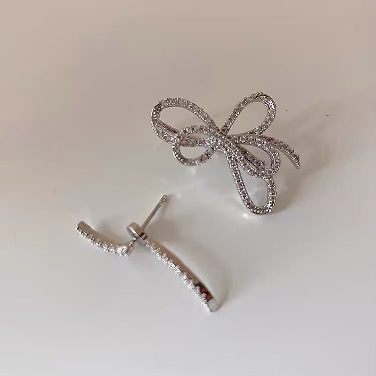 鑲鑽蝴蝶結不對稱耳骨夾設計感耳環-細節圖2