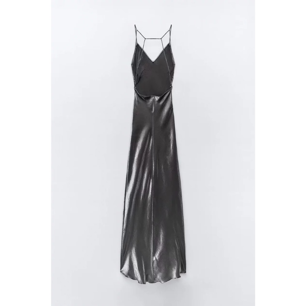 ZA金屬銀箔片美背連身裙-細節圖2