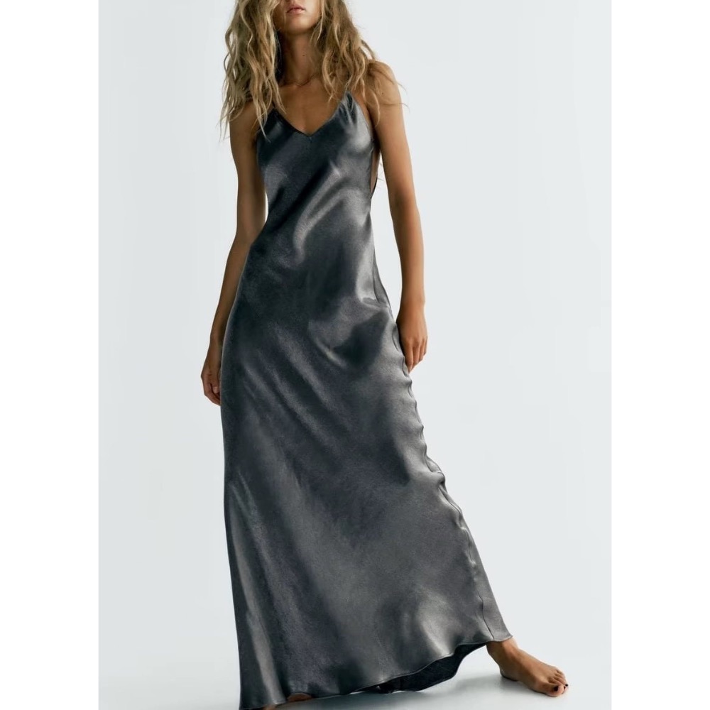 ZA金屬銀箔片美背連身裙-細節圖4