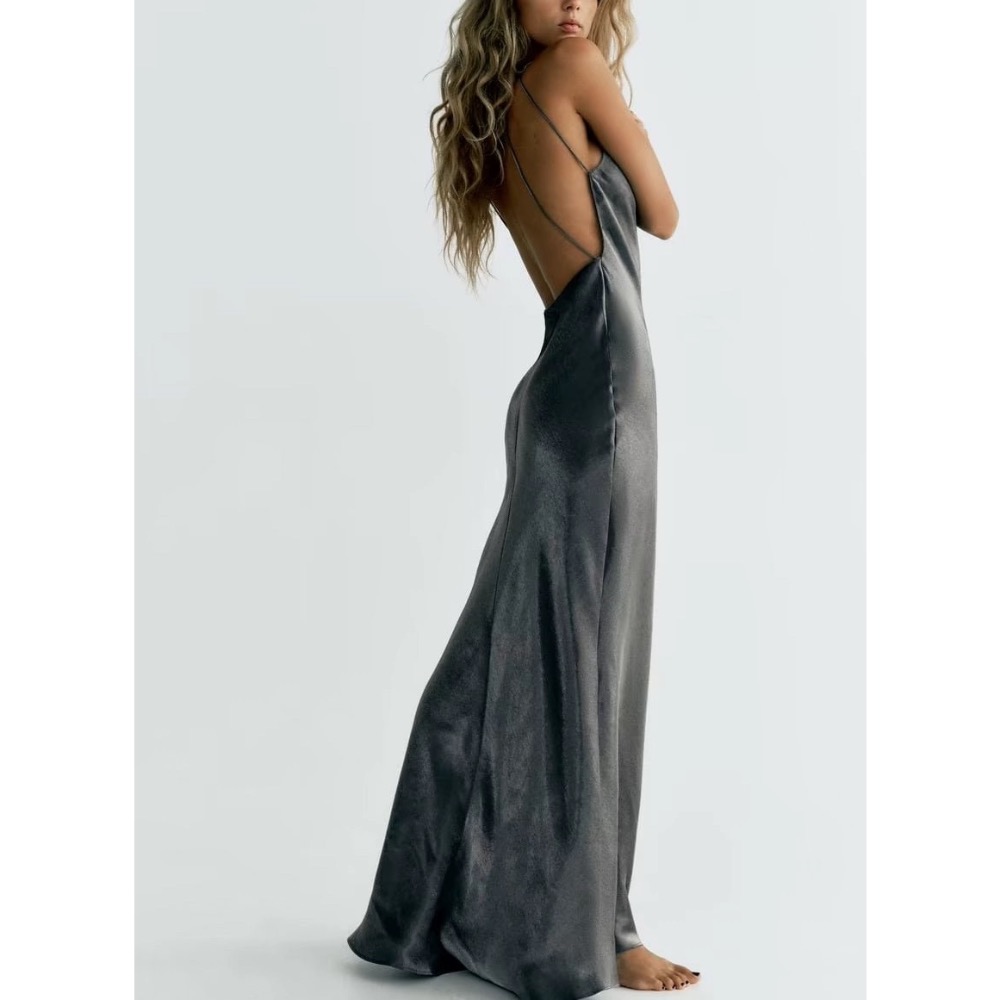 ZA金屬銀箔片美背連身裙-細節圖7