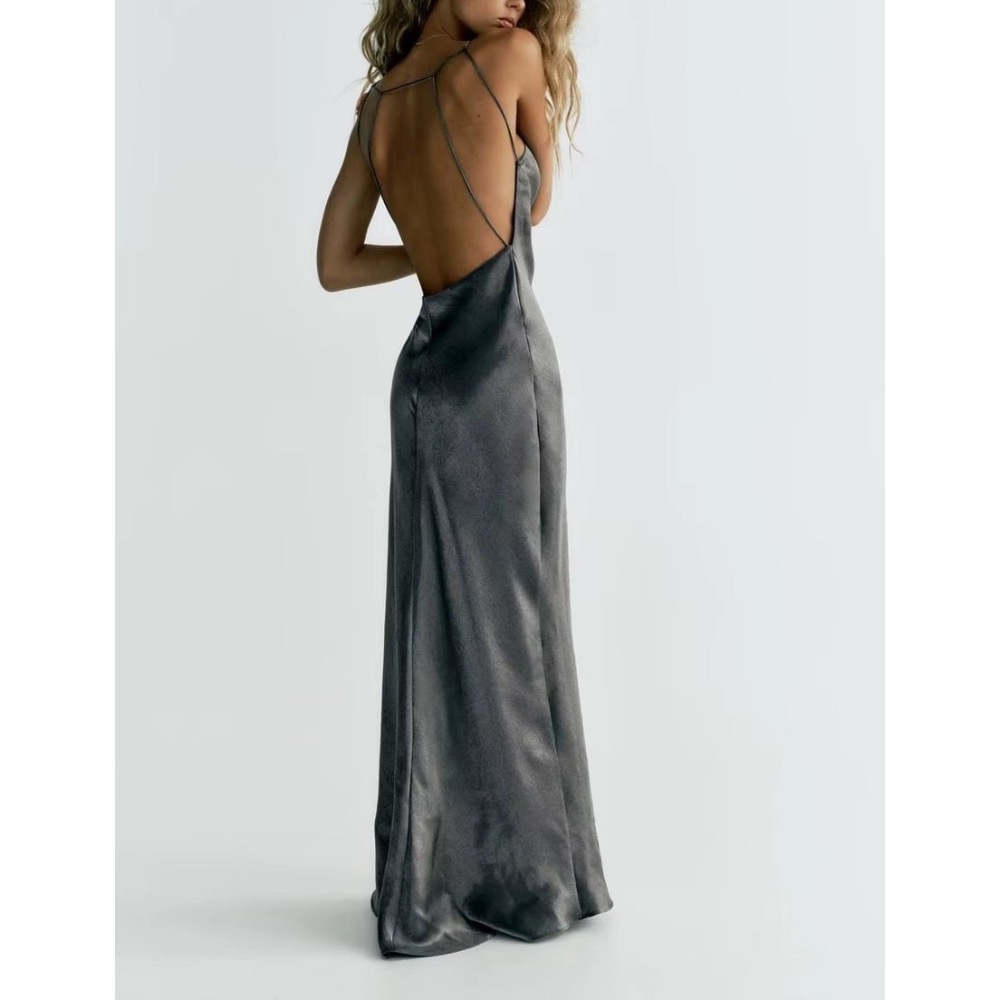 ZA金屬銀箔片美背連身裙-細節圖8