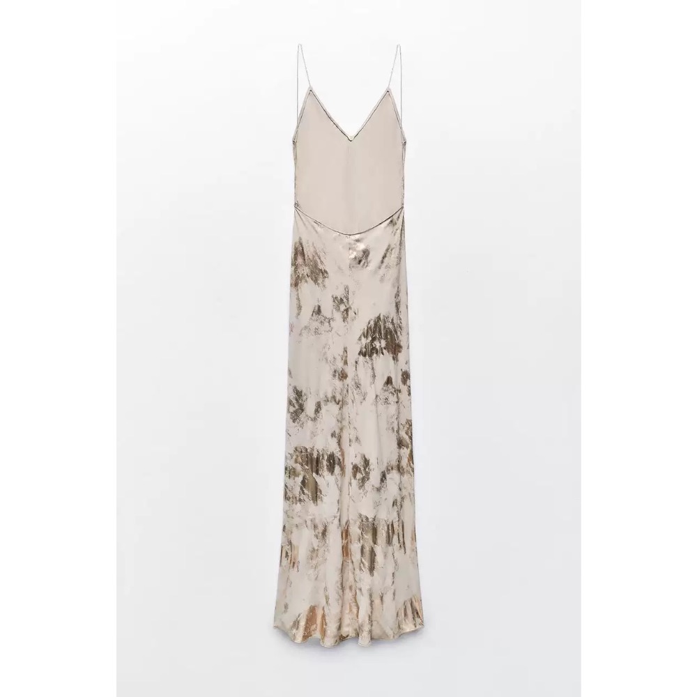 ZA金屬金箔印花美背吊帶連身裙-細節圖2